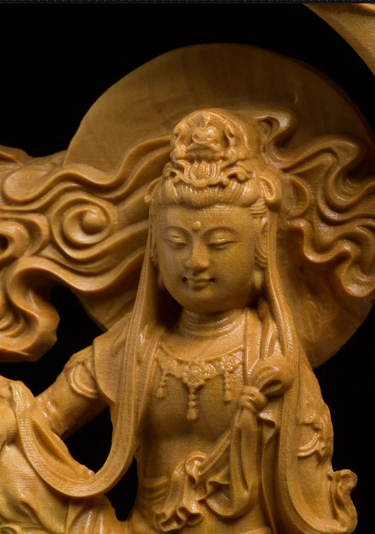 XS378 15/20 CM Beauty Moon Buddha Boxwood Sculpture Feng Shui Statue