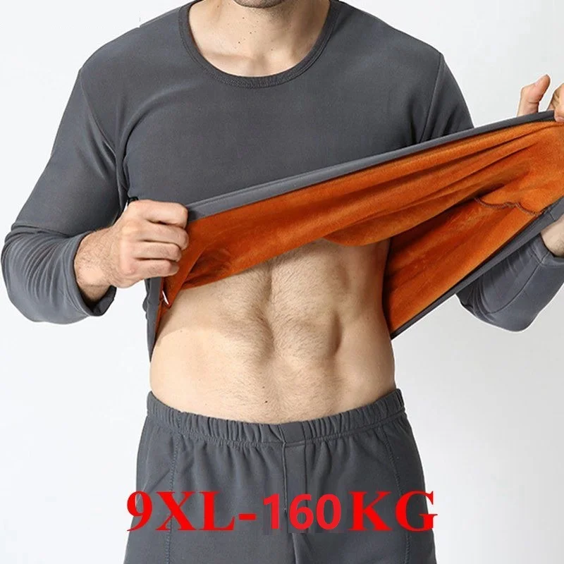 

Fleece Thick autumn Winter Mens fleece Thermal Underwear Long Sleeve cotton Tops Large Size 8XL 9XL tshirt warm Underwear tees