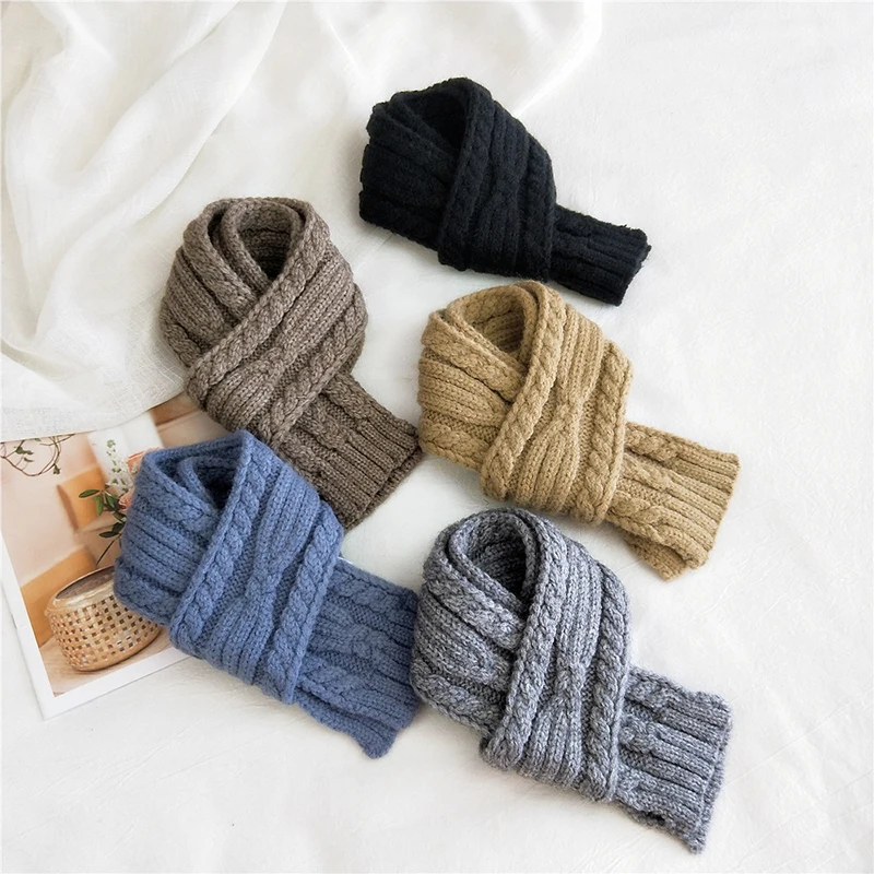 

Women Men Long Knitted Scarf Winter Thick Warm Chunky Knit Neck Scarves Striped Solid Color Crochet Knitting Wool Female Shawls