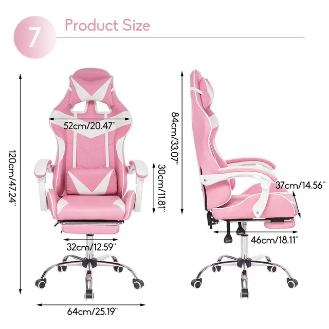 Kawaii Pink Leather Gaming Chair 5