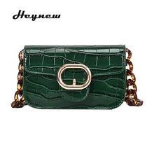 Женская сумка ретро Зеленая кожаная акриловая цепь сумка высокого класса универсальная сумка через плечо женские новые металлические пряжки сумки на плечо