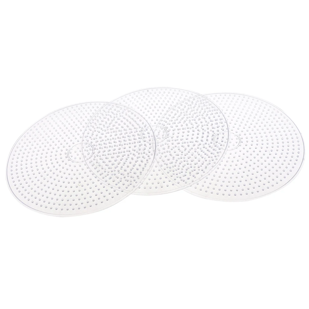 3 Piece 15cm Large Round Fuse Beads Boards Clear Plastic Pegboards Peg Board for Kids DIY Craft Educational Toys