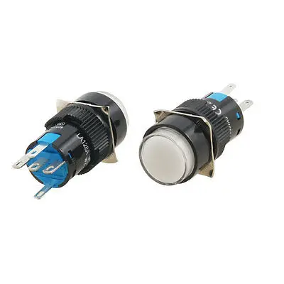 

2 Pcs AC 220V White Light Latching NONC Round 16mm Push Button Switch AC 250V 5A