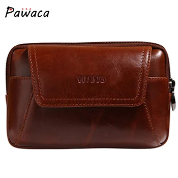 

New Men Leather Mobile Phone Belt Bag Male Waist Wallet Bag Wear Belt Business Oil Wax Cowhide