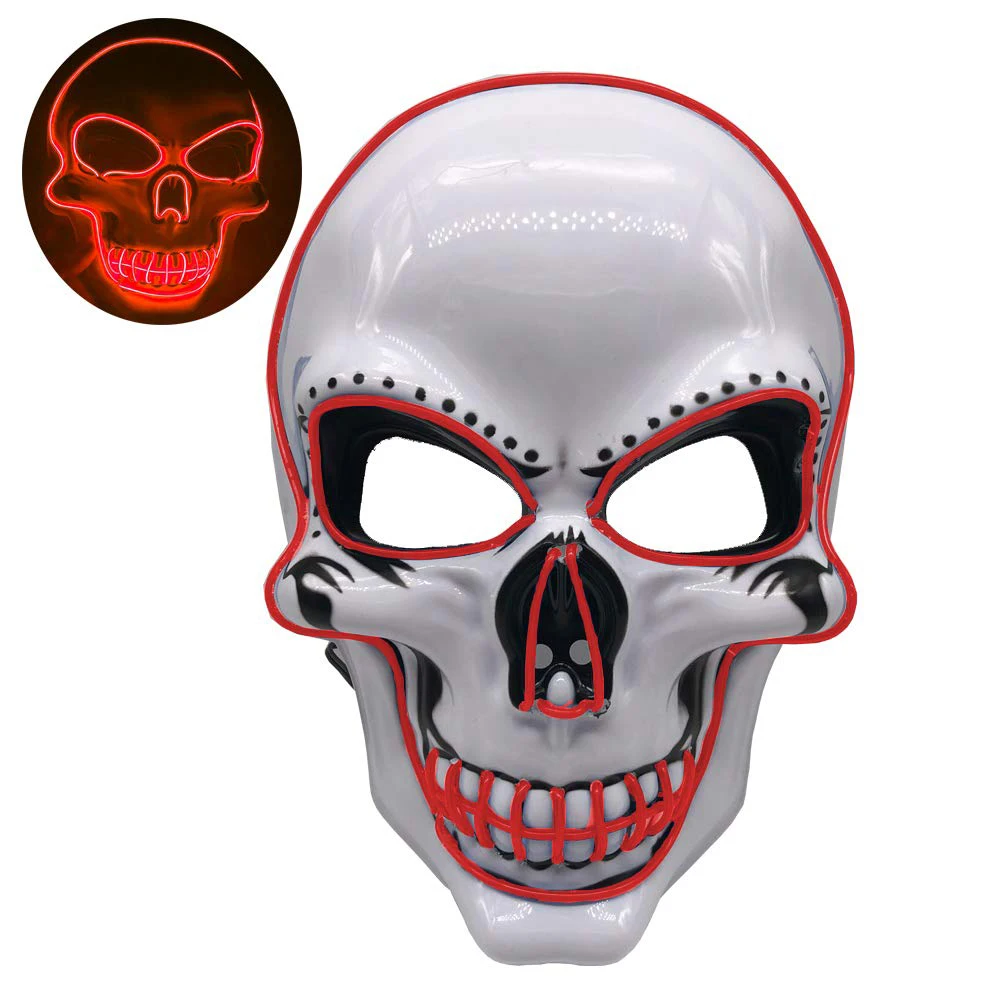 Жуткий череп маска Хэллоуин маска светодиодный EL-Wire страшная маска светится в темноте вечерние подарки косплей маскарад маски для костюмов - Цвет: Красный