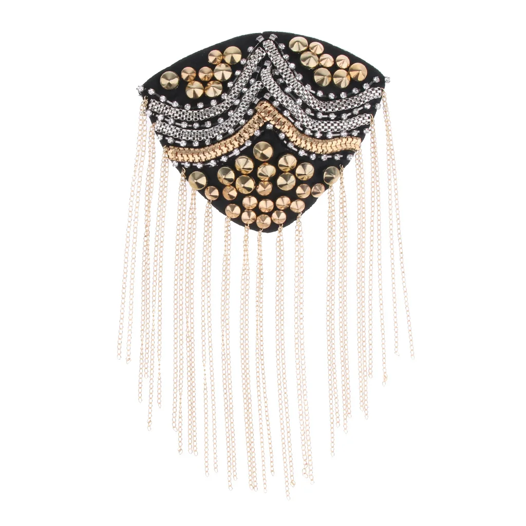 Men Gothic Rivet Brooch Spike Epaulet Shoulder Boards Mark Tassel Badge Punk