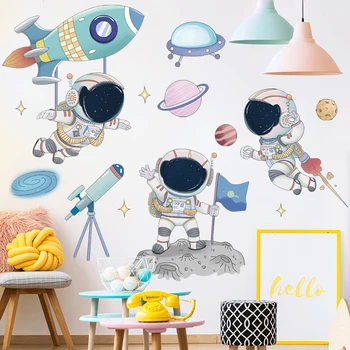 

Cartoon Space Aerospace Pilot Stickers Wall Door Decor for Kid's Room Living Room Decoration Removable Vinyl Mural Art Decals
