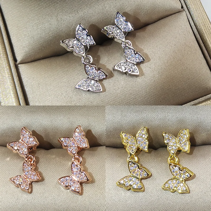 

Trendy Butterfly Flying Shape Crystal 925 Sterling Silver Designer Stud Earrings Fashion Zircon Party Earring for Women Jewelry
