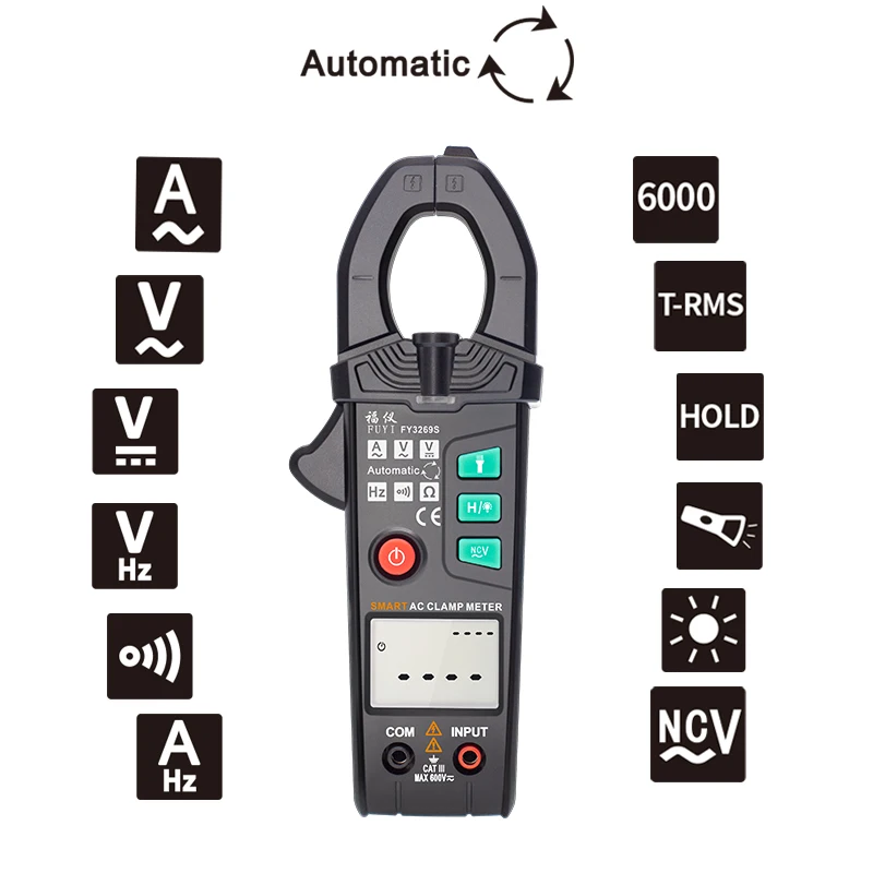 

Smart Clamp Meter Digital Non-Contact 6000 Count Clamp Multimeter AC DC Clamp Meter Current Voltage Ture Rms NCV Multimeter Clam