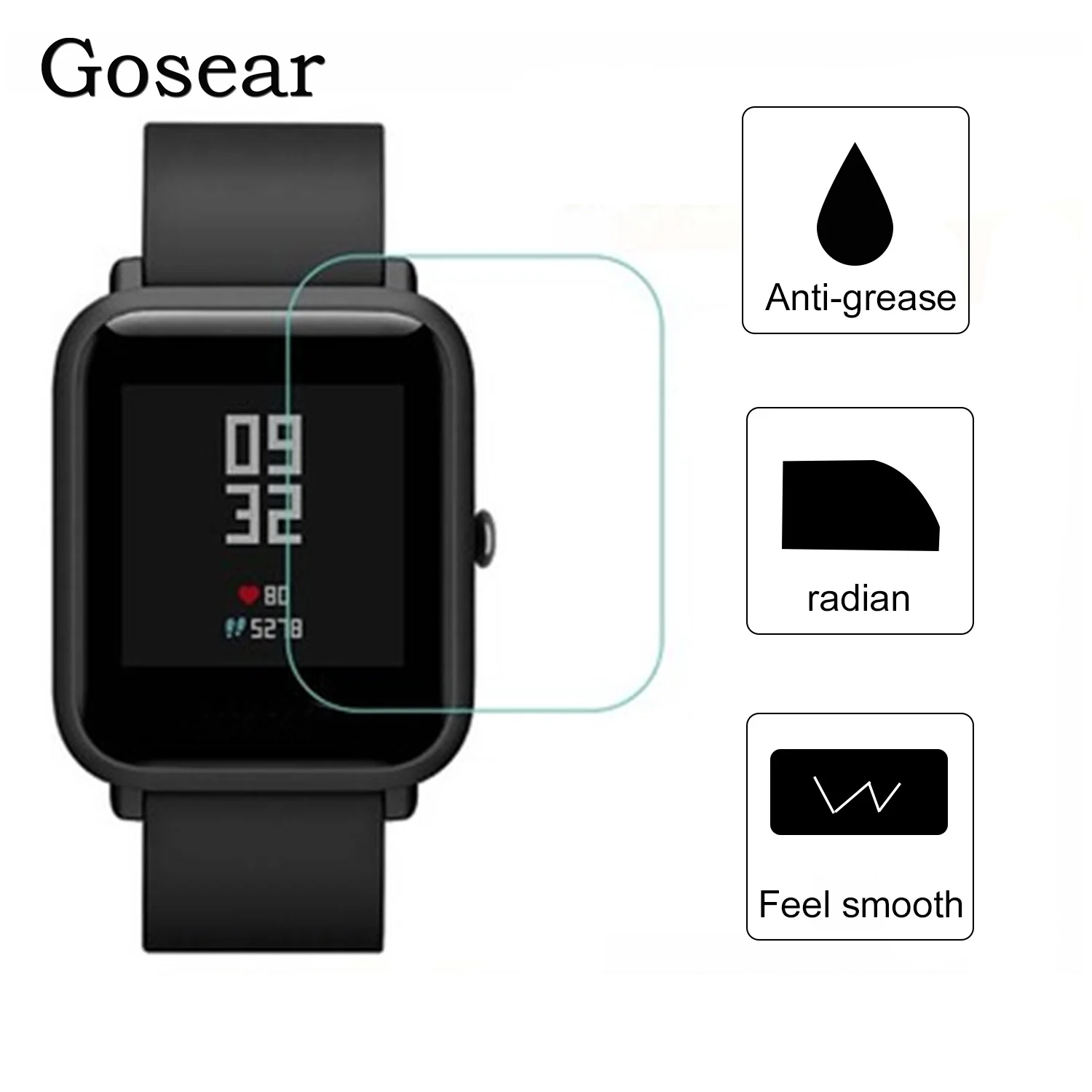 Gosear 2 шт. ТПУ HD прозрачная защитная пленка для смарт-часов на весь экран Xiaomi Huami