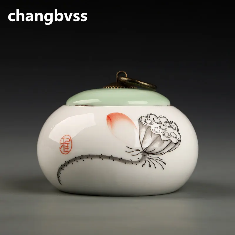 

Chinese Ink Wash Painting Style Ceramics Tea Storage Jar Ornaments for Home decor Sugar Salt Spice Jars Tea Canister Coin Box