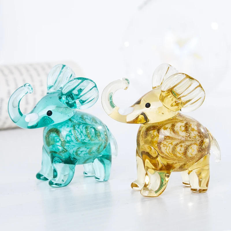 

H&D Set of 2 Hand Blown Little Elephant Sculptures Glass Decor Wild Animal Figurine Collectible Home Decoration Crafts Gift