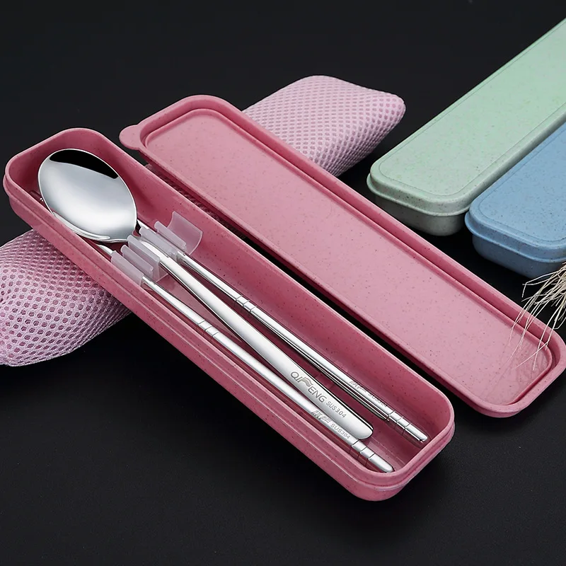 

Students Tableware Two-Piece Set 304 Stainless Steel Chopsticks Spoon Kit Chopsticks Box Adult Anti-slip Portable Tableware 2-Pi