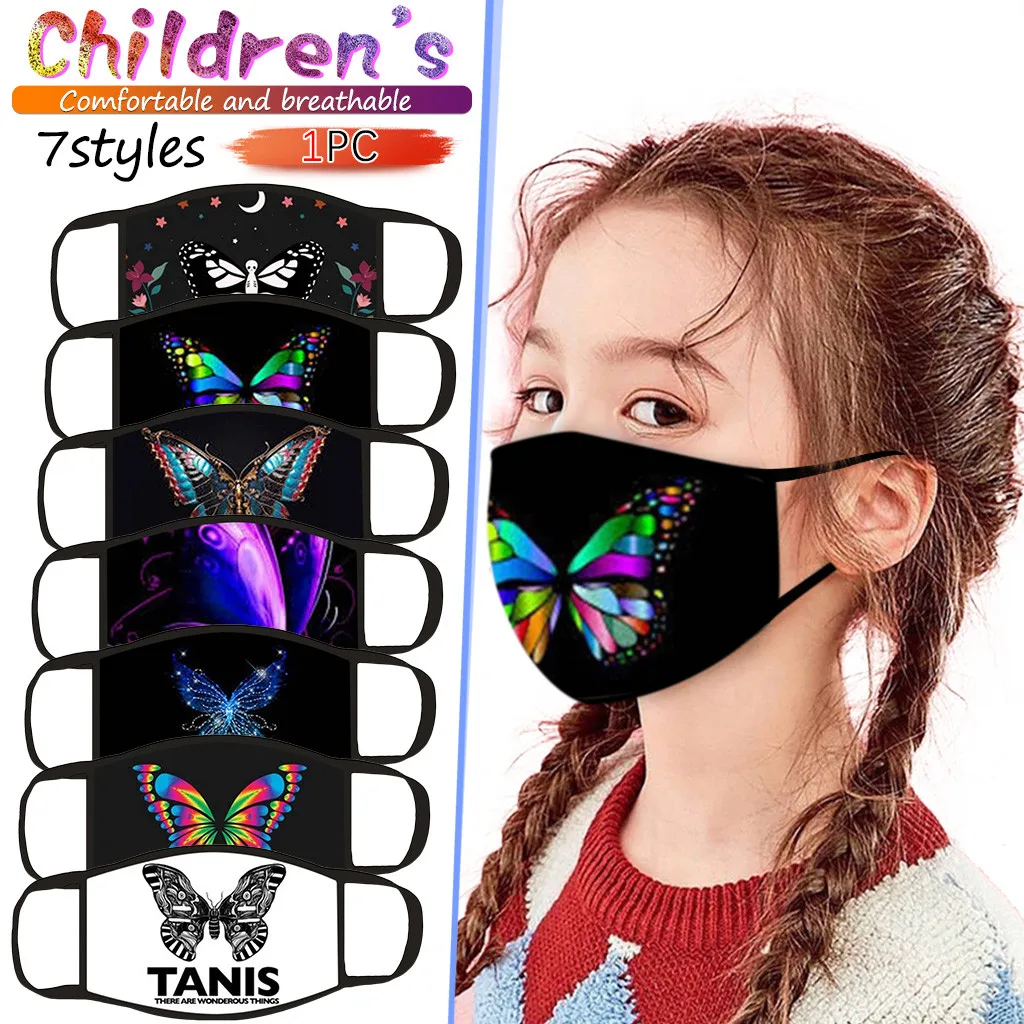 1PC Children's Face-mask Mouth Cover Butterfly Printed Outdoor Child Kids Mask Masque Enfant Black Anti-dust Party Safety маска | Дом и