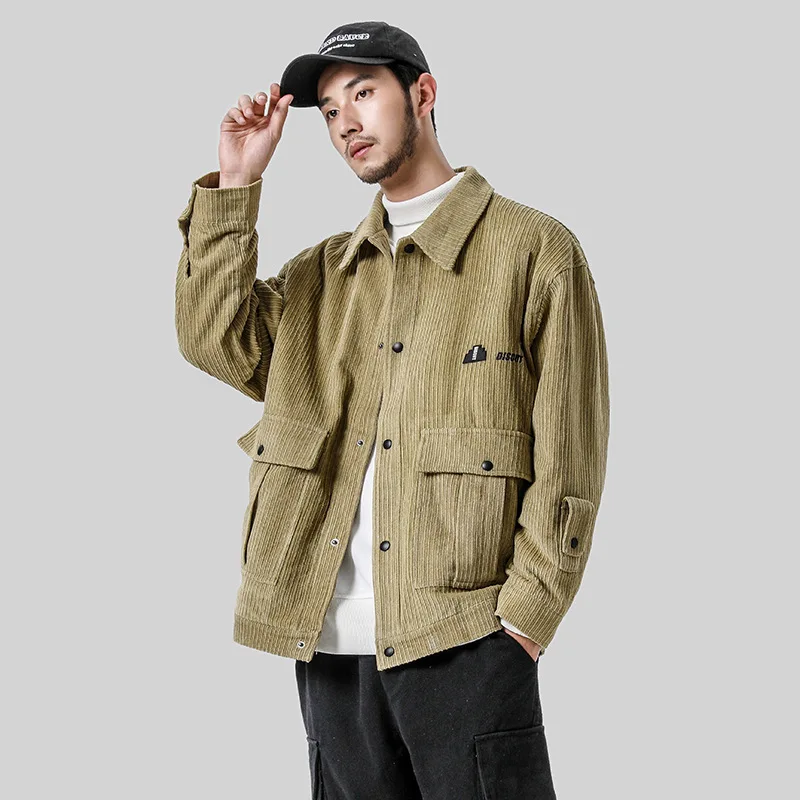 

2019 New Style Corduroy Coat Men's Autumn And Winter Trend Fold-down Collar Loose-Fit Tooling Jacket Japanese-style Men'S Wear o