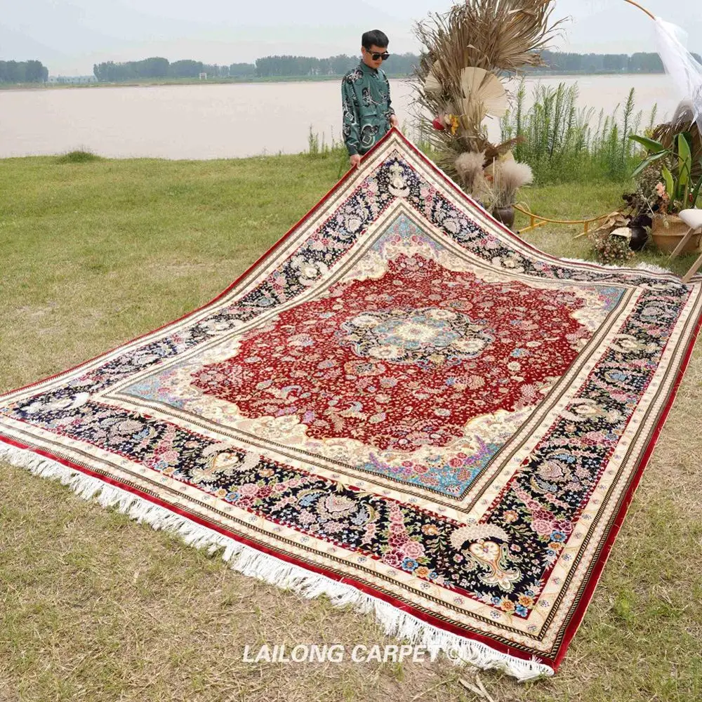 9'x12' Red large hand knotted qum floor rugs handmade carpet sales (ZQG281A) | Дом и сад