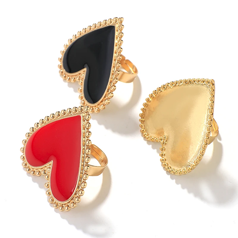 Gold color rings gold color ring finger ring Bohemian Heart Gold Color Rings for Women BOHO Love Heart Round Enamel Ring Female Finger Statement Fashion Jewelry
