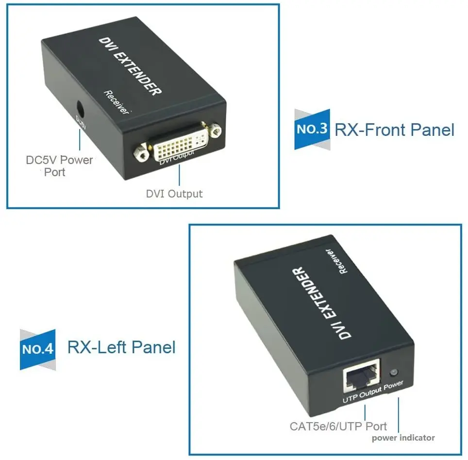 DVI-RJ45 익스텐더 1080P 무손실 증폭기 익스텐더 1080P, Cat5e 를 통한 1080P (최대 60M, 송신기 수신기) 와 호환 가능