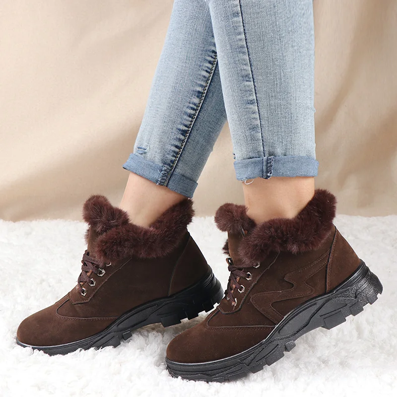 

Women Snow Boots Warm Fur Plush Winter Ankle Boots Fmale Lace up Platform Suede Bottine Femme Rubber Boots Zapatos Mujer 2019