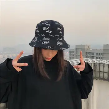 

Fashion Unisex Outdoor Camping Hiking Bucket Hat English Letters Cotton Reversible Sun Protection Foldable Cap Bucket Hat