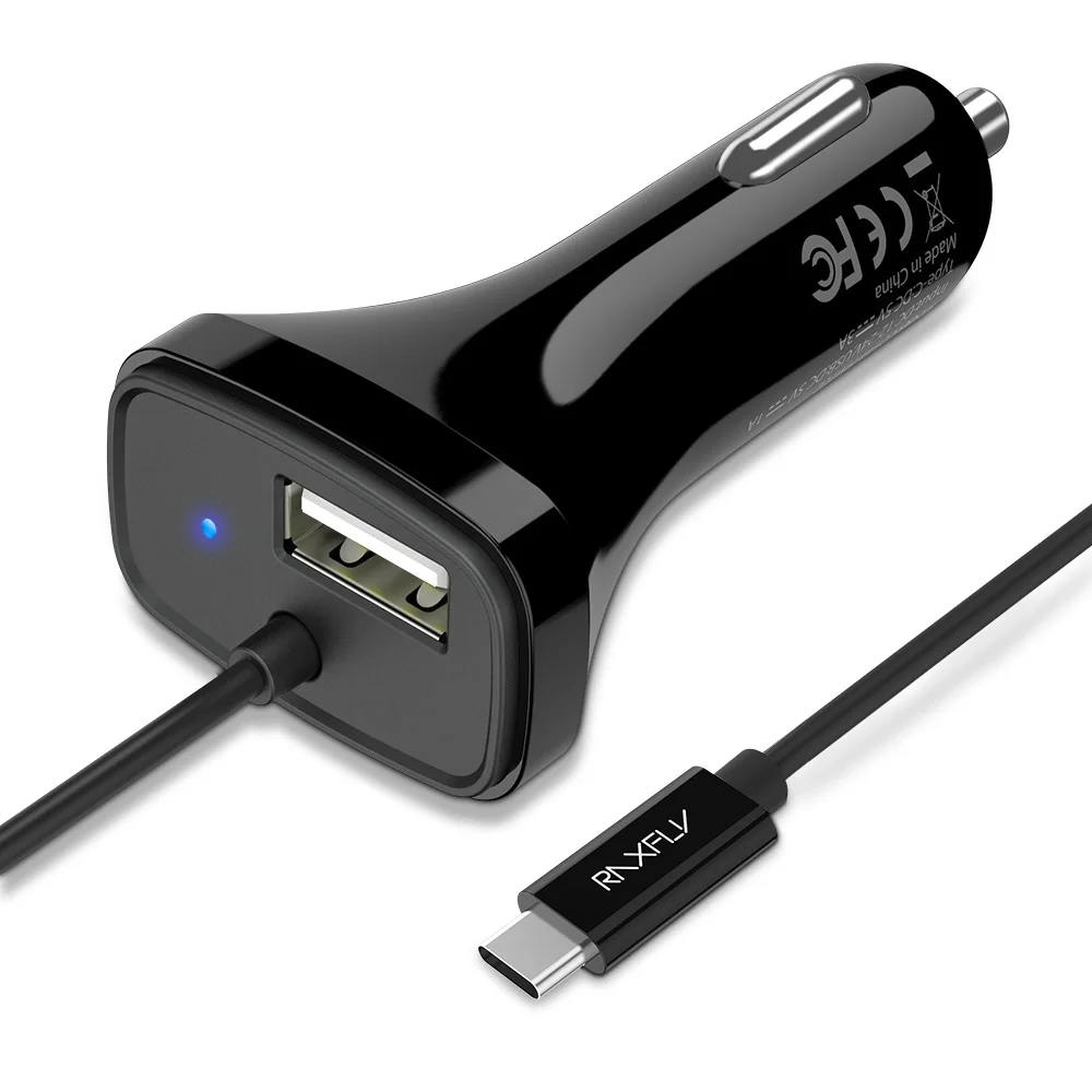 RAXFLY 5V 3A USB автомобильный телефон зарядное устройство автомобиль-зарядное устройство для samsung huawei Быстрая зарядка быстрое зарядное устройство usb type C для samsung Redmi Note 7 - Тип штекера: Type-C Cable