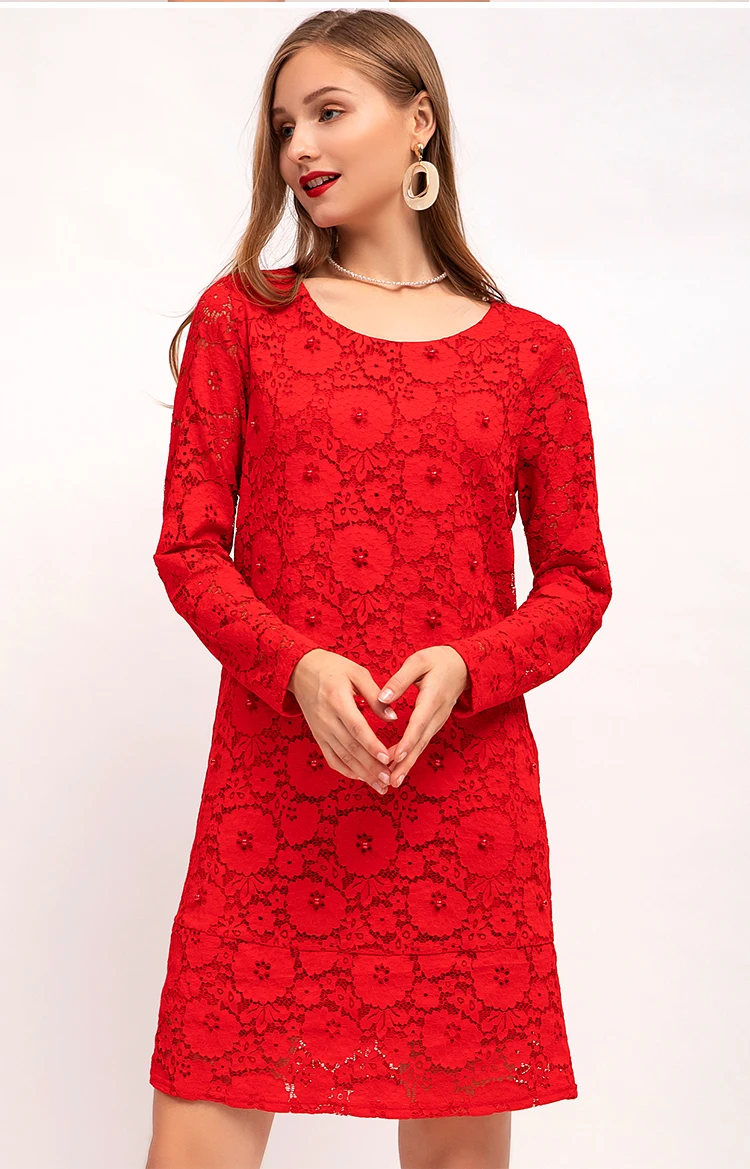 Осенне-весеннее платье, большие размеры, 5xl-l, красное, с круглым вырезом, женское, кружевное, ТРАПЕЦИЕВИДНОЕ, вечерние, сексуальное платье, халат, Femme Vestidos De Verano