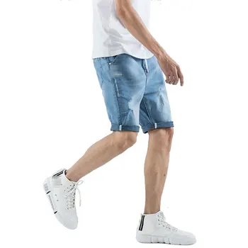 

Men Denim Shorts New Fashion Casual Summer Jean Trousers For Man Hot Sale Plus Size Light Blue High Waist Straight