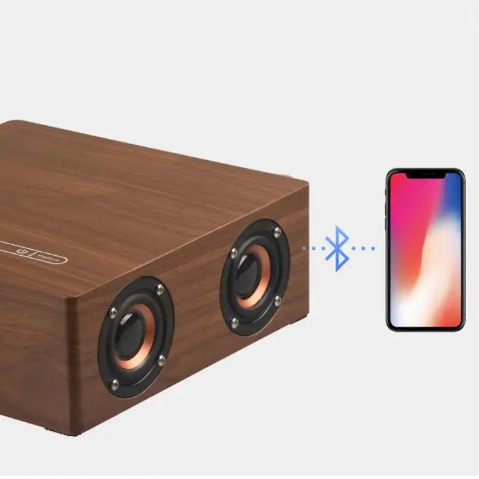 Wholesale Portable Wooden U-disk Reading AUX Play Wireless Bluetooth Loudspeaker with 4 Horns Alarm Clock Music Player