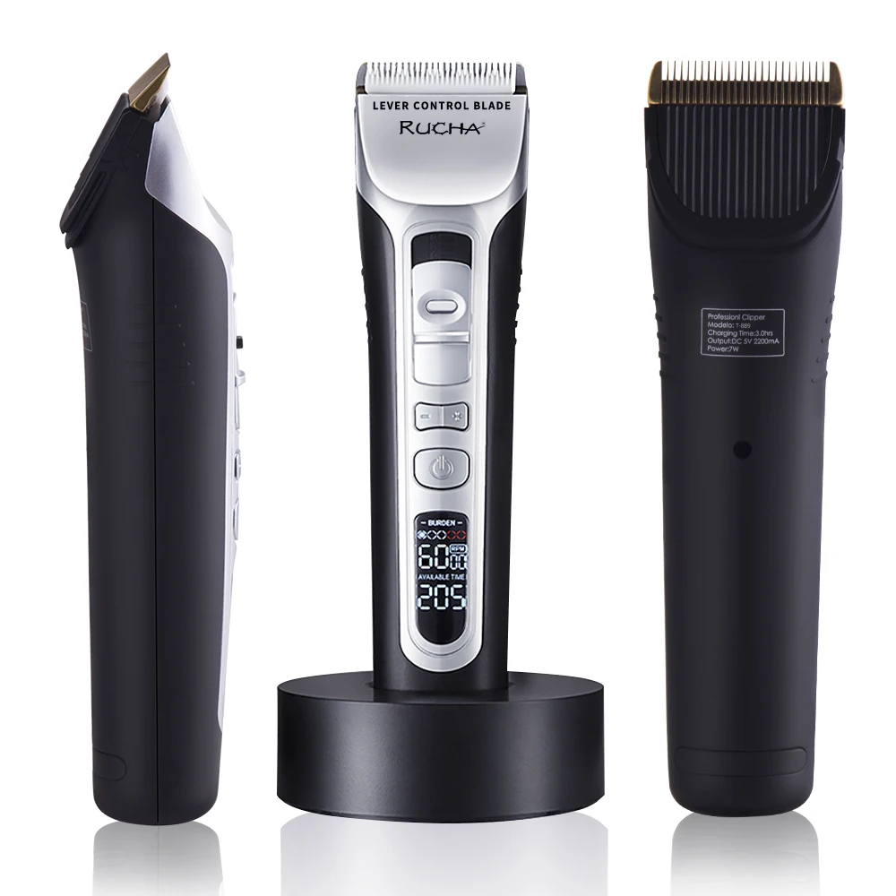 RUCHA Electric Hair Clipper Rechargeable Hair Trimmer Titanium Ceramic Blade LCD Display Salon Men Hair Cutting Barber Machine