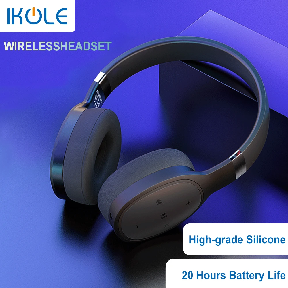 

IKOLE Bluetooth 5.0 Wireless Over the Ear Headset Deep Bass Hi-Fi Stereo Sound with rubber, Comfortable to Wearing Headphone