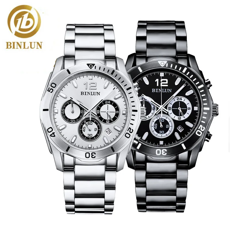 

BINLUN Daytona Watch Men's Sport Watches Waterproof Stainless Steel Chronograph 3 Dial Date Display Men's Quartz Wristwatches