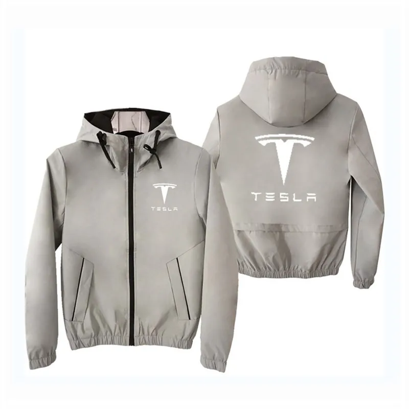 Новая Весенняя и осенняя куртка с капюшоном и принтом логотипа Tesla, Повседневная модная куртка Harajuku высокого качества, мужская приталенная куртка, трендовая куртка