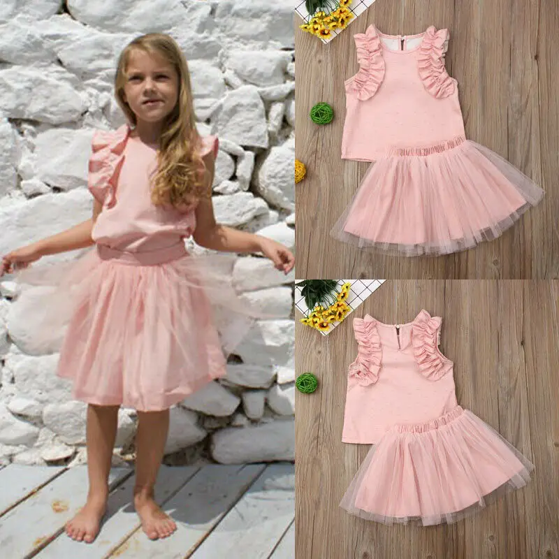 Newborn Kids Baby Girls Tops Tulle Dress Outfit Set Clothes 1-7Y Summer Girl pink princess suit | Детская одежда и обувь