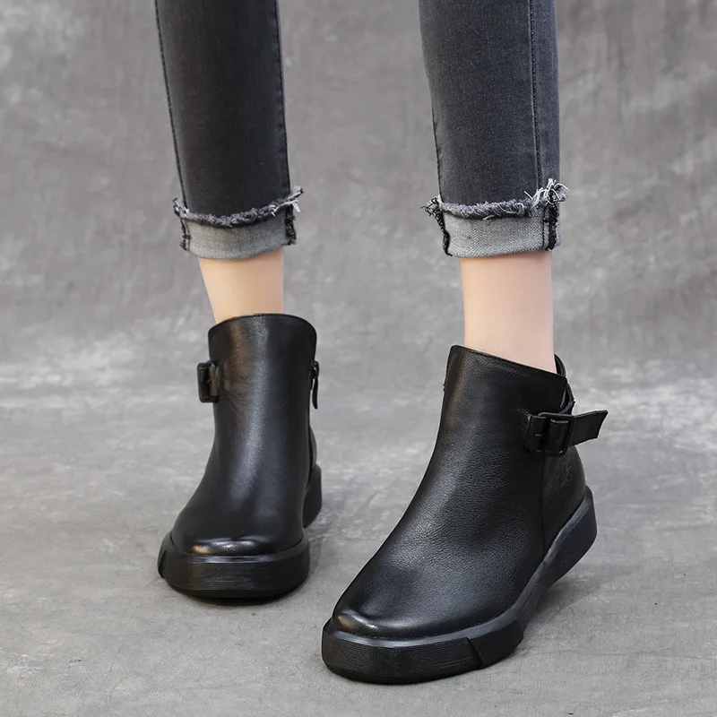 

Season England Woman Boots Genuine Leather Short All-match Boots Boots Head Layer Cowhide Small Single Boots