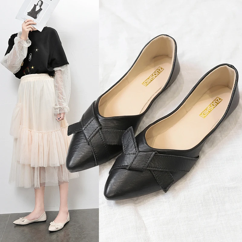 Г. Осенняя женская обувь на плоской подошве женская обувь с закрытым носком удобная обувь с острым носком на плоской подошве с бантом женская повседневная обувь модная обувь