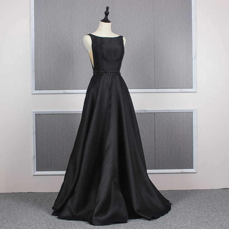 YY136 чёрное вечернее атласное платье с О-образным вырезом, без рукавов, v-образный вырез, платья для выпускного вечера, Длинные вечерние платья для женщин, galajurken