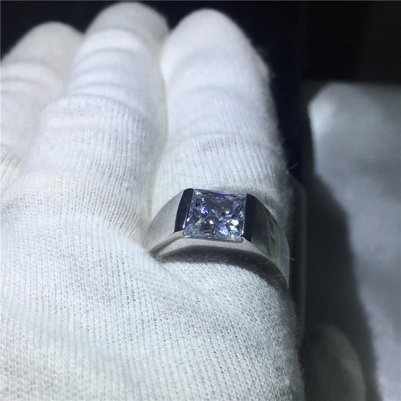 Модное обручальное кольцо для мужчин принцесса огранка 3ct зеленый 5A Циркон cz серебро 925 пробы мужское юбилейное кольцо