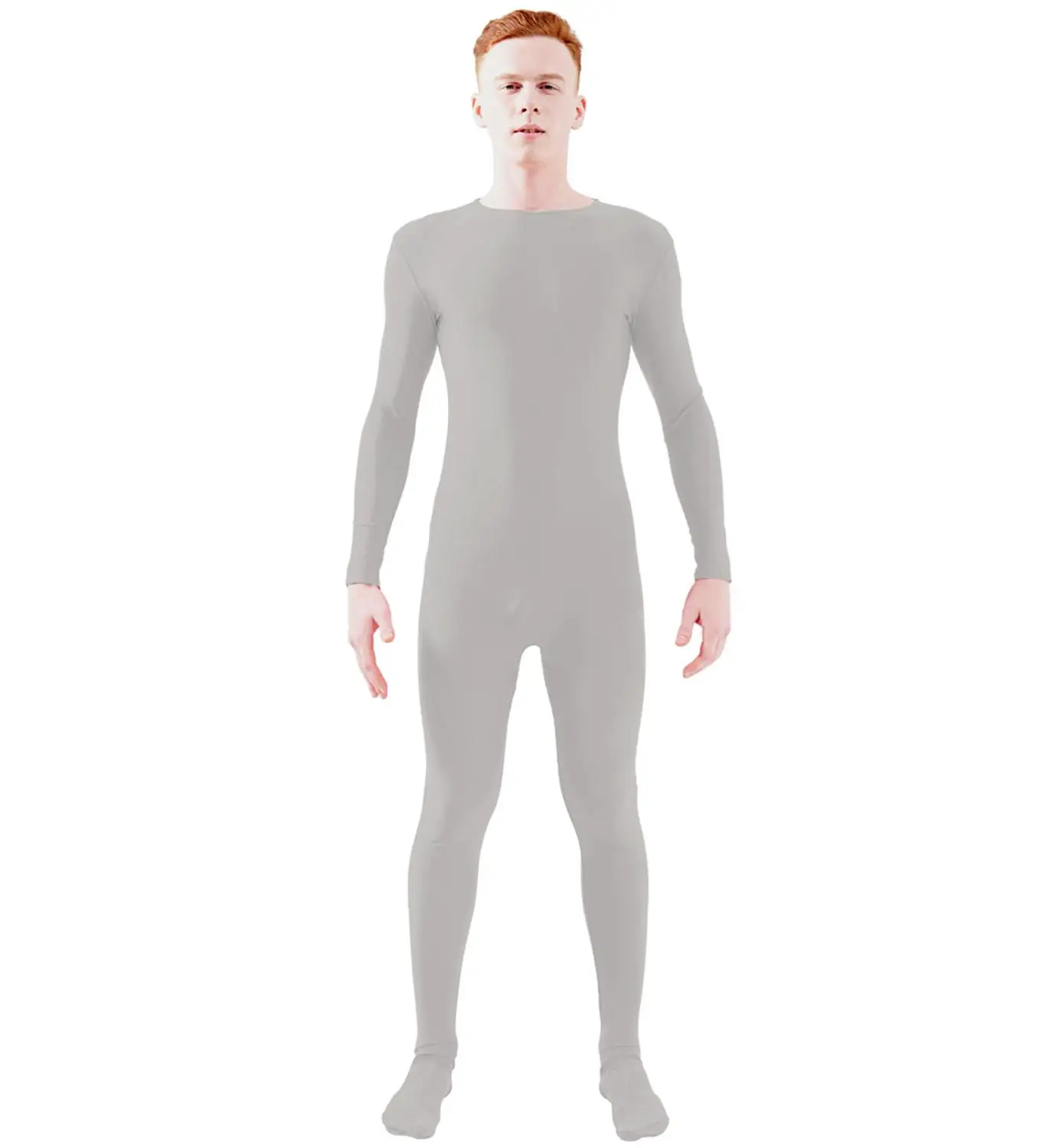 Ensnovo взрослый лайкра гимнастическое трико из спандекса полный костюм мужской черный облегающий костюм костюмы с длинным рукавом танец Йога Unitard - Цвет: Light Gray