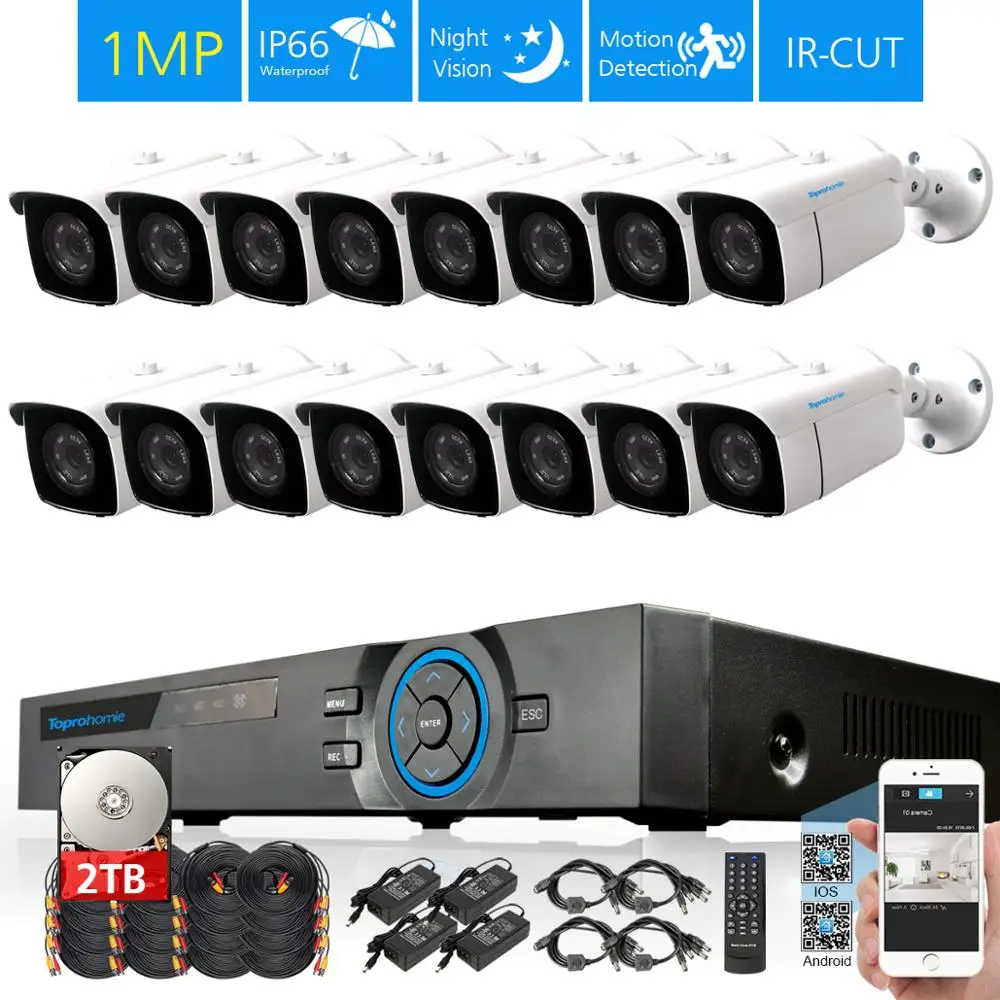 TOPROHOIME Video Surveillance system Full HD AHD 2MP 1920X1080P day night Security Camera Kit 16Ch H.265 DVR 4TB | Безопасность и