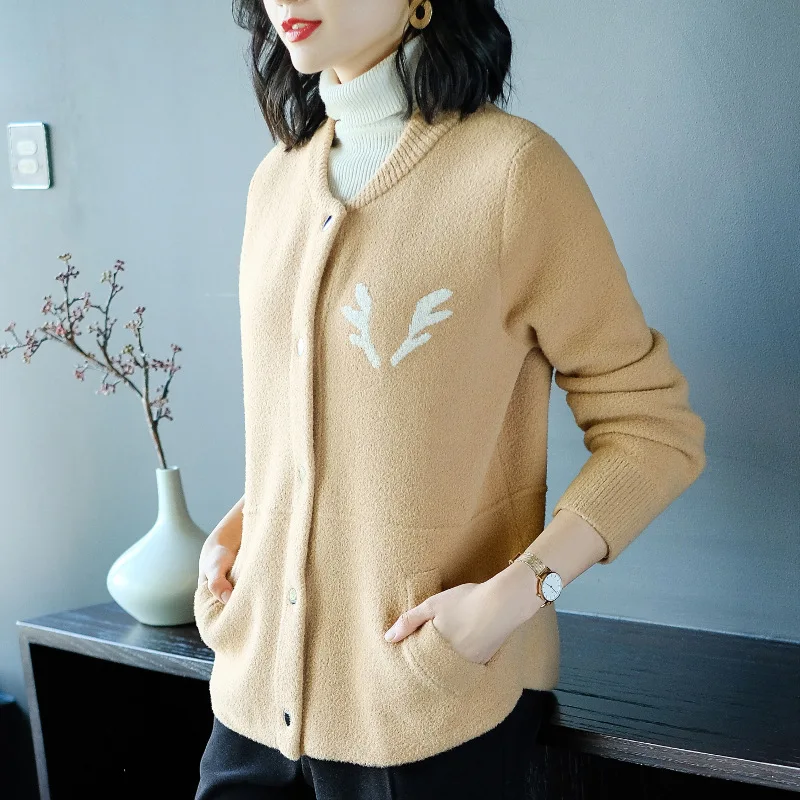 

2018 New Style Sweater Women's Sweater Korean-style WOMEN'S Wear Puyuan 1979 Mink-like Antlers Short Cardigan
