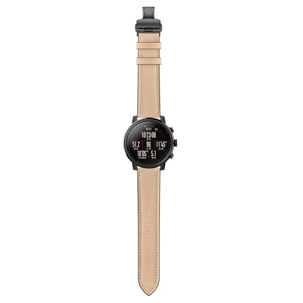 Beige Replacement Wristband Luxury Leather For Xiaomi Huami AMAZFIT 2/2S Stratos Watch NEW fashion solid buckle watch band - Цвет ремешка: Beige