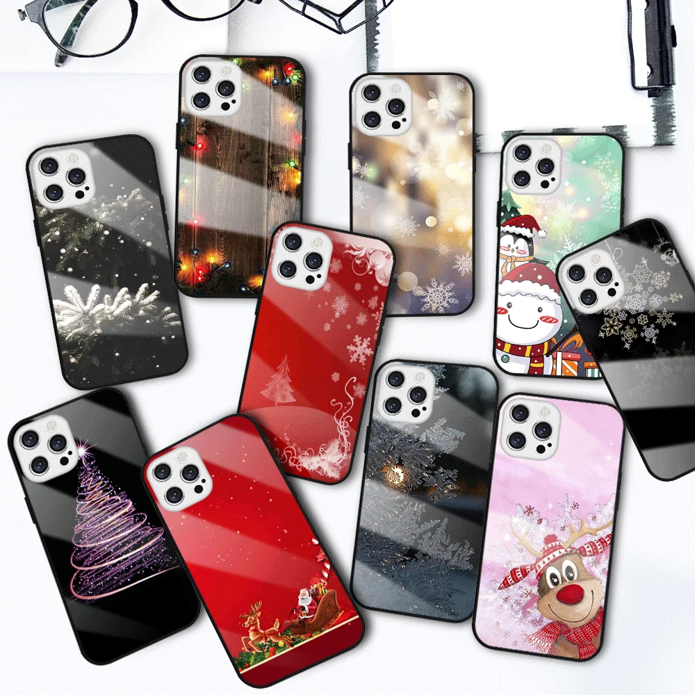 Стильный Рождественский чехол из закаленного стекла для телефона iPhone 13 12 mini 11 pro xs