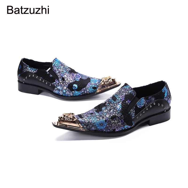 Batzuzhi 2021 New Design Pointed Golden Head Muti Leather Dress Shoes Men Slip on Wedding  Shoes Men sapato social masculino