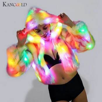 

KANCOOLD coats Women Winter Fashion Hooded Jacket Colorful LED Luminous Flash Imitation Plush coats and jackets women 2019AUG29