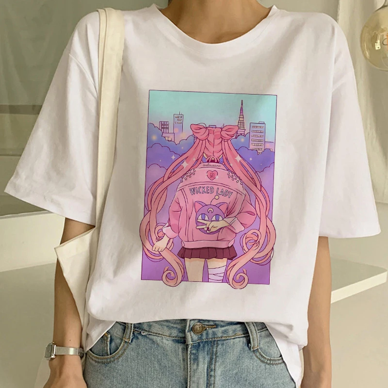 Женская футболка Sailor Moon New kawaii красивая с короткими рукавами и принтом в стиле