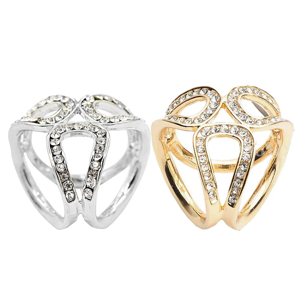 2Pcs Stylish Crystal Scarf Ring Scarf Slide Buckle Clip Wrap Holder Women Ladies Jewelry Accessory for Party