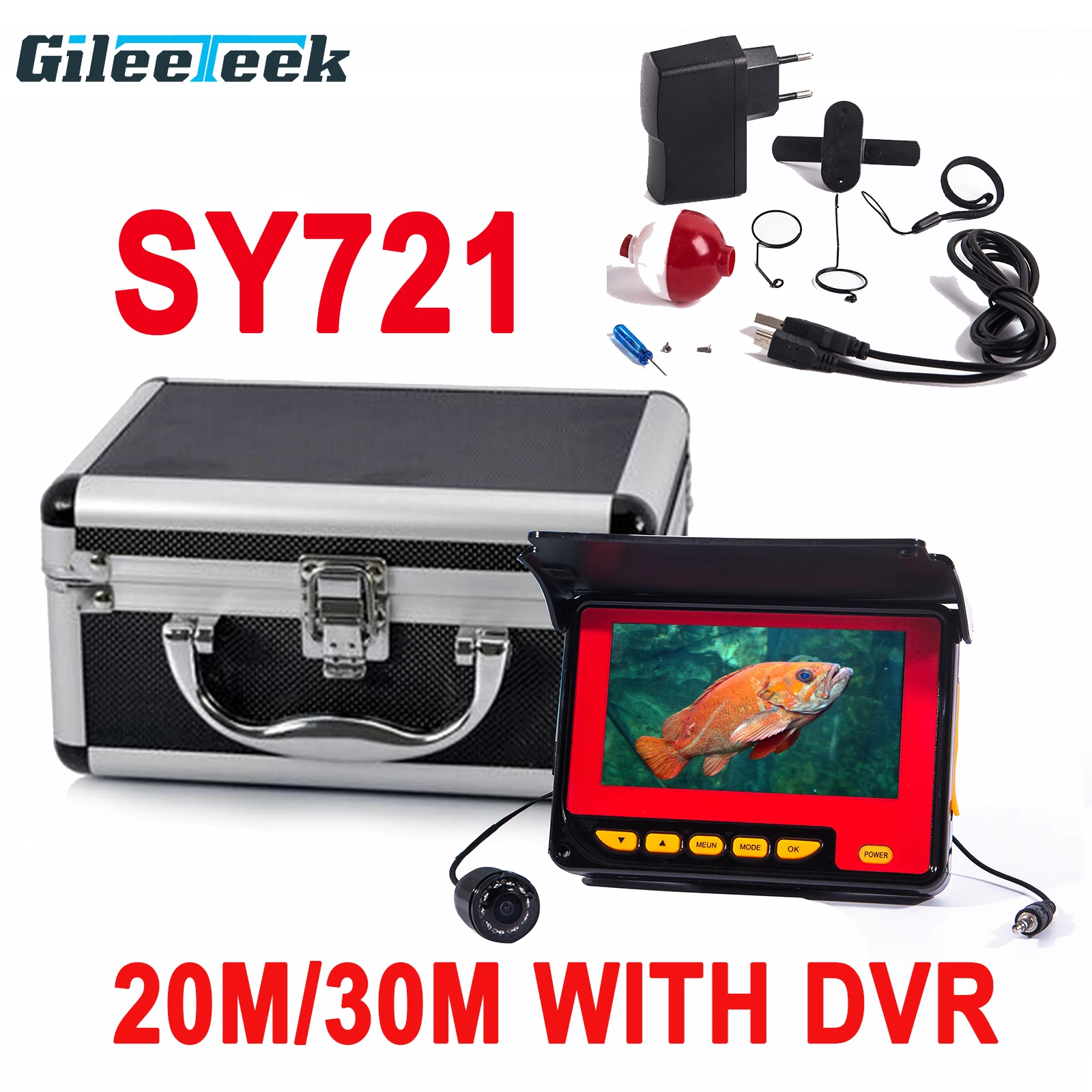 SY721R 4.3inch Professional Fish Finder Video Visual Camera 20M 30M Cable 150 Degree Underwater Fishing Camera with 10pcs IR LED