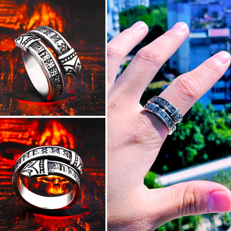 Stainless Steel Ring Finger Ring BEIER 316L Stainless Steel Punk Vintage Men Ring Viking Rune Fashion Jewelry Gift LLBR8-575R