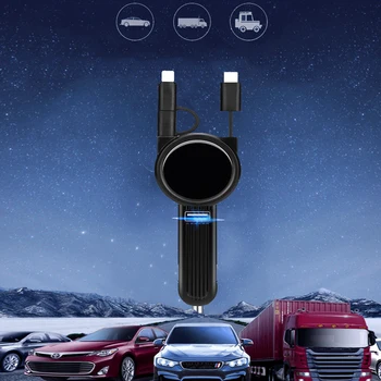 

Useful Phone Accessories Fast Charging Car Charging Adapter Retractable Micro-USB/Lightning+Type-C Charging Cable