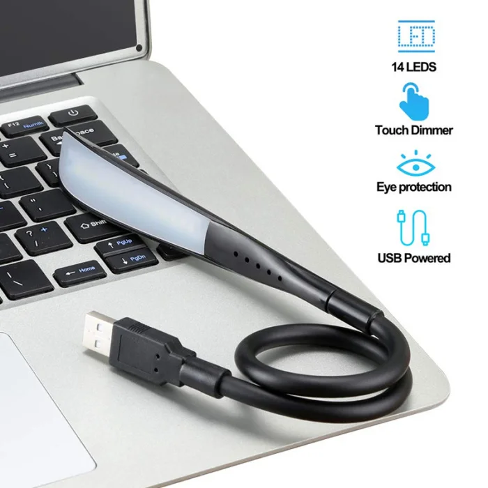 USB лампа для чтения портативный ноутбук USB светильник с 14 светодиодный с регулируемой яркостью сенсорный Переключатель гибкий гусиная шея FAS6
